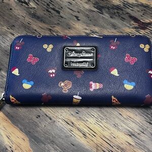 Loungefly Disney Parks Navy Wallet with Character Icons